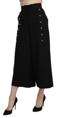 Dolce & Gabbana Black Wide Wool Leg Cropped Trouser Pant - IT36 | XS - Trousers