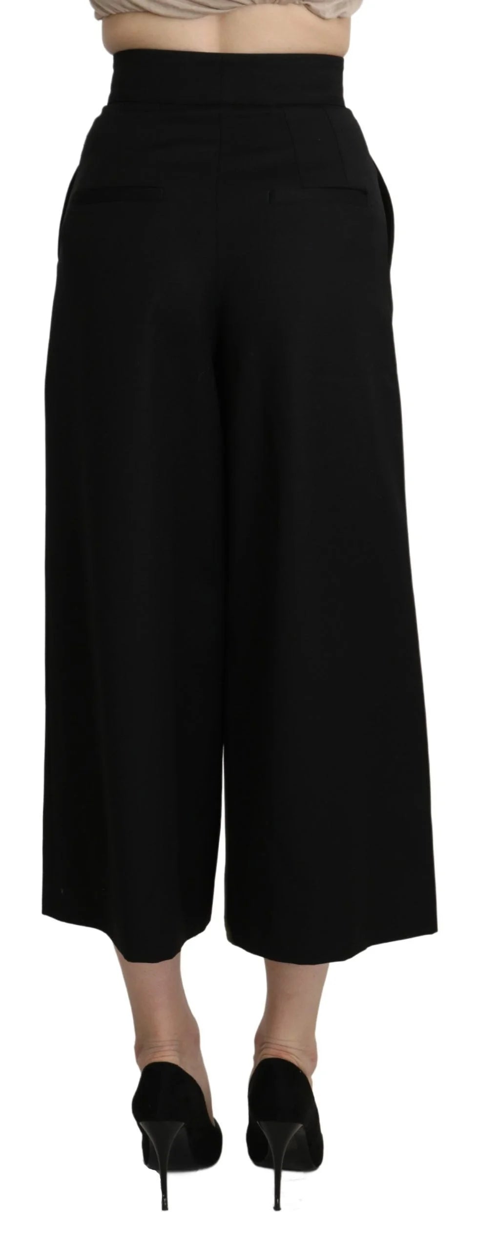 Dolce & Gabbana Black Wide Wool Leg Cropped Trouser Pant - IT36 | XS - Trousers