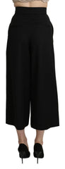 Dolce & Gabbana Black Wide Wool Leg Cropped Trouser Pant - IT36 | XS - Trousers
