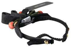 Dolce & Gabbana Black with multicolor Fig Fruit Crystal Tiara Diadem Headband - Headbands