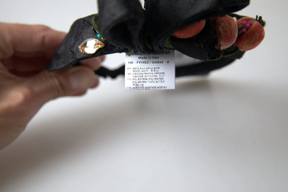 Dolce & Gabbana Black with multicolor Fig Fruit Crystal Tiara Diadem Headband - Headbands