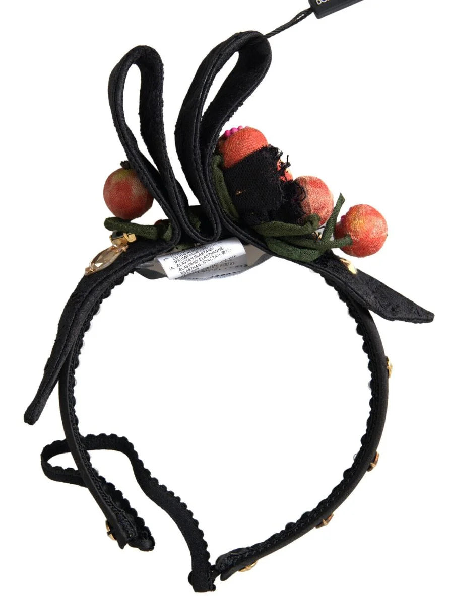 Dolce & Gabbana Black with multicolor Fig Fruit Crystal Tiara Diadem Headband - Headbands