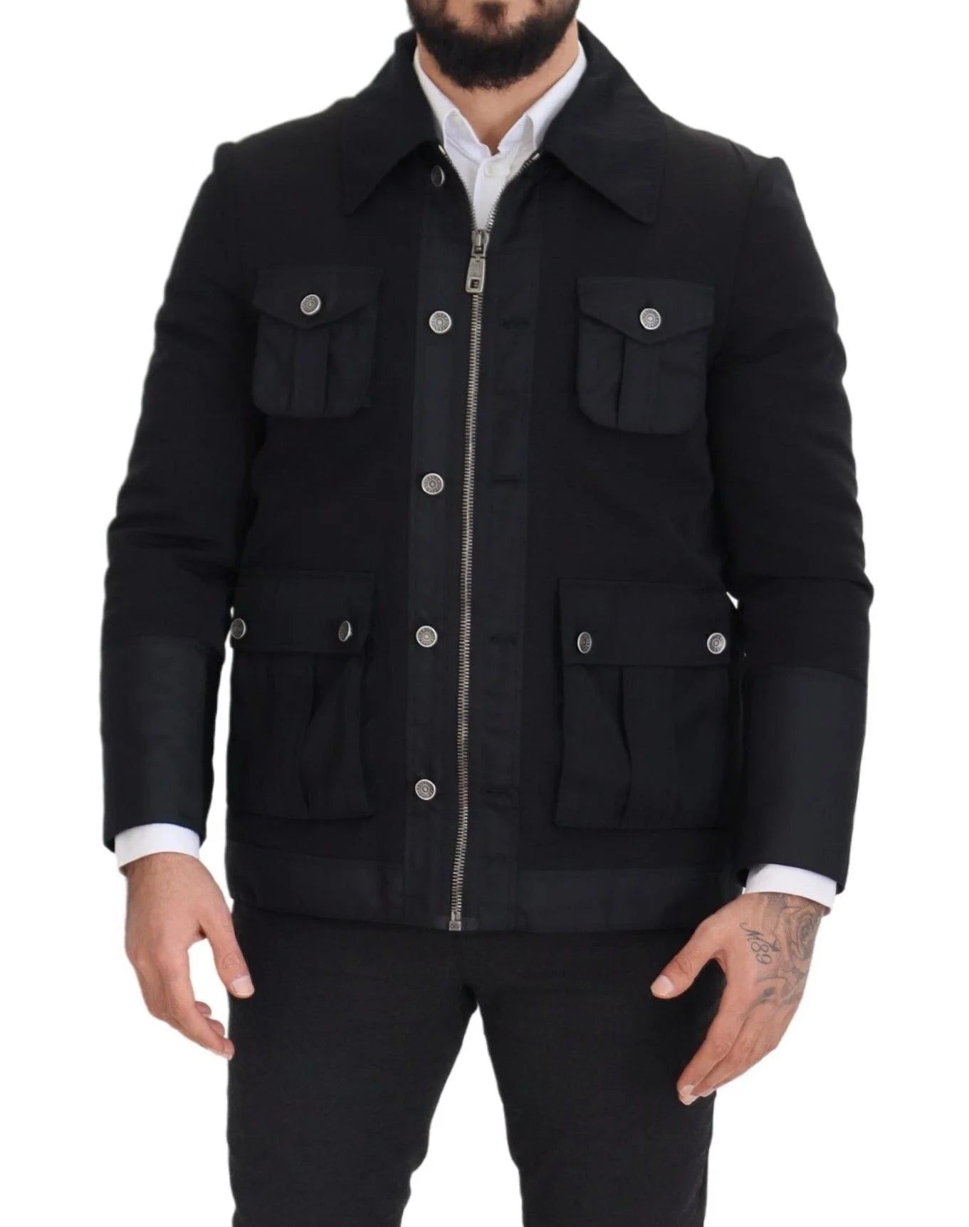 Dolce & Gabbana Black Wool Collared Full Zip Jacket - IT52 | L - Sport Jackets