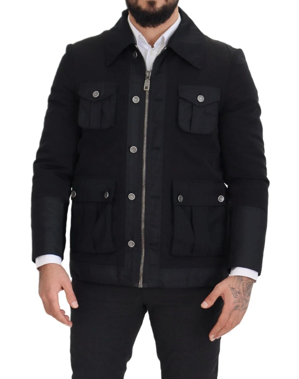 Dolce & Gabbana Black Wool Collared Full Zip Jacket - IT52 | L - Sport Jackets