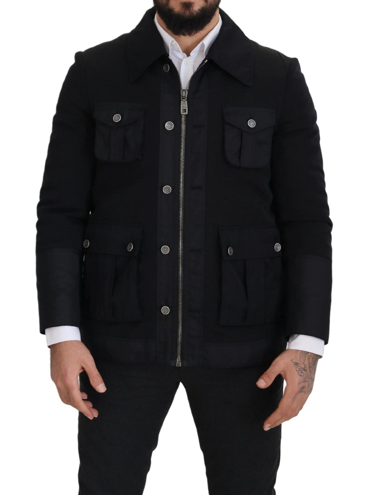 Dolce & Gabbana Black Wool Collared Full Zip Jacket - IT52 | L - Sport Jackets