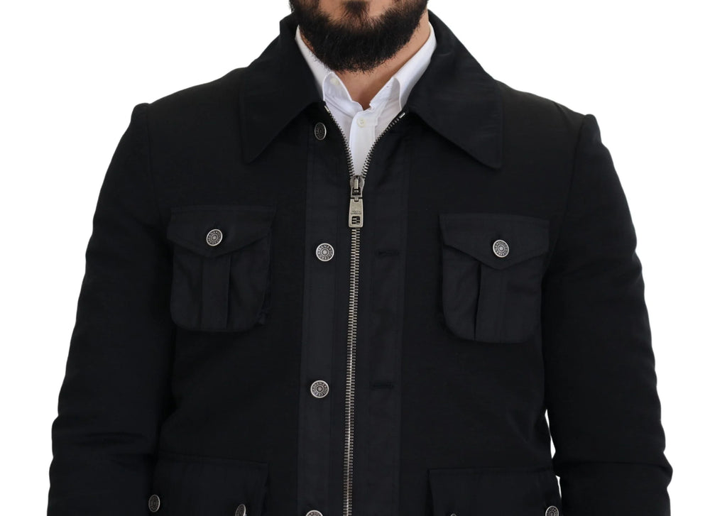 Dolce & Gabbana Black Wool Collared Full Zip Jacket - IT52 | L - Sport Jackets