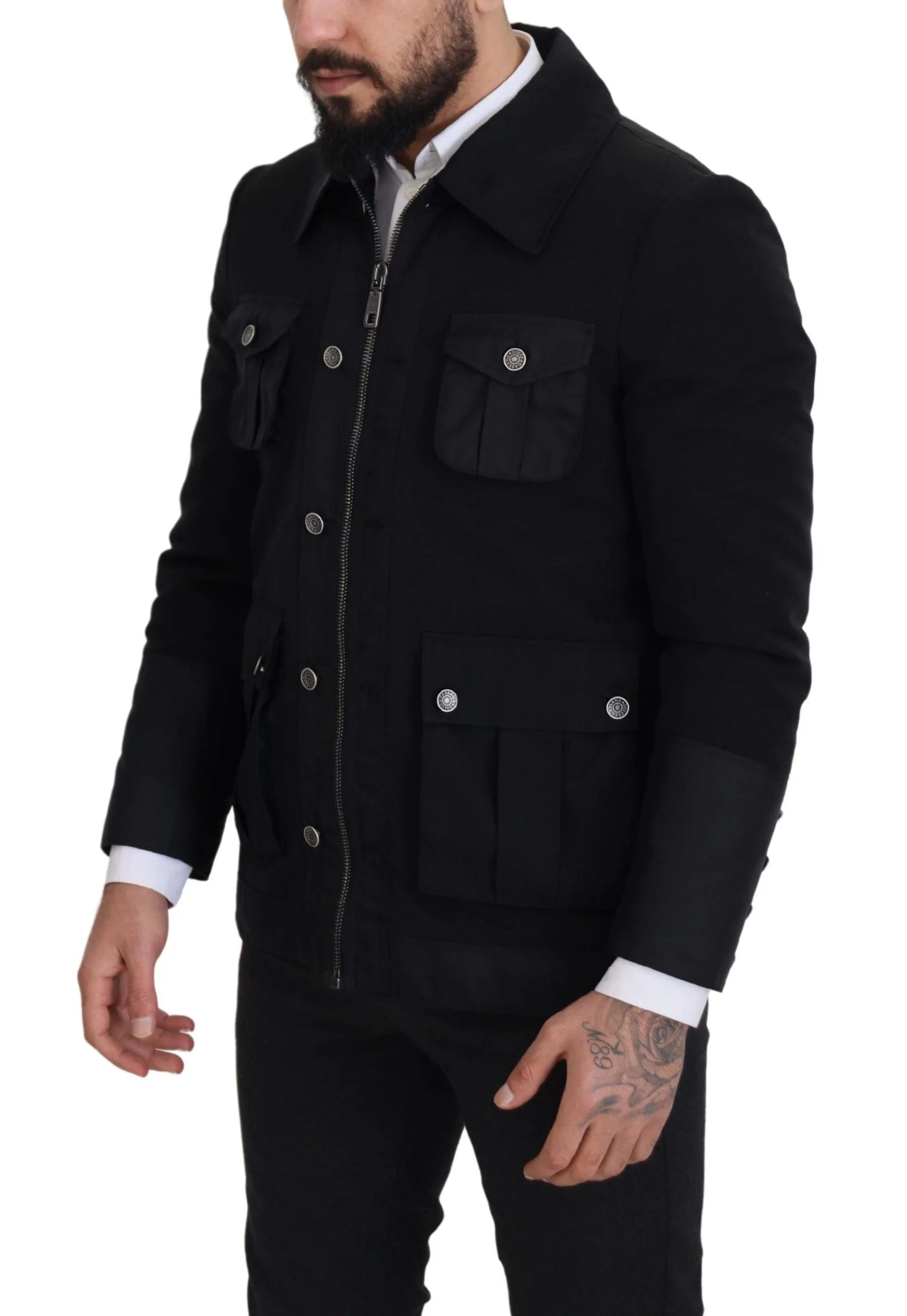 Dolce & Gabbana Black Wool Collared Full Zip Jacket - IT52 | L - Sport Jackets