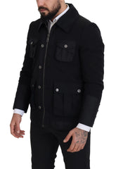 Dolce & Gabbana Black Wool Collared Full Zip Jacket - IT52 | L - Sport Jackets
