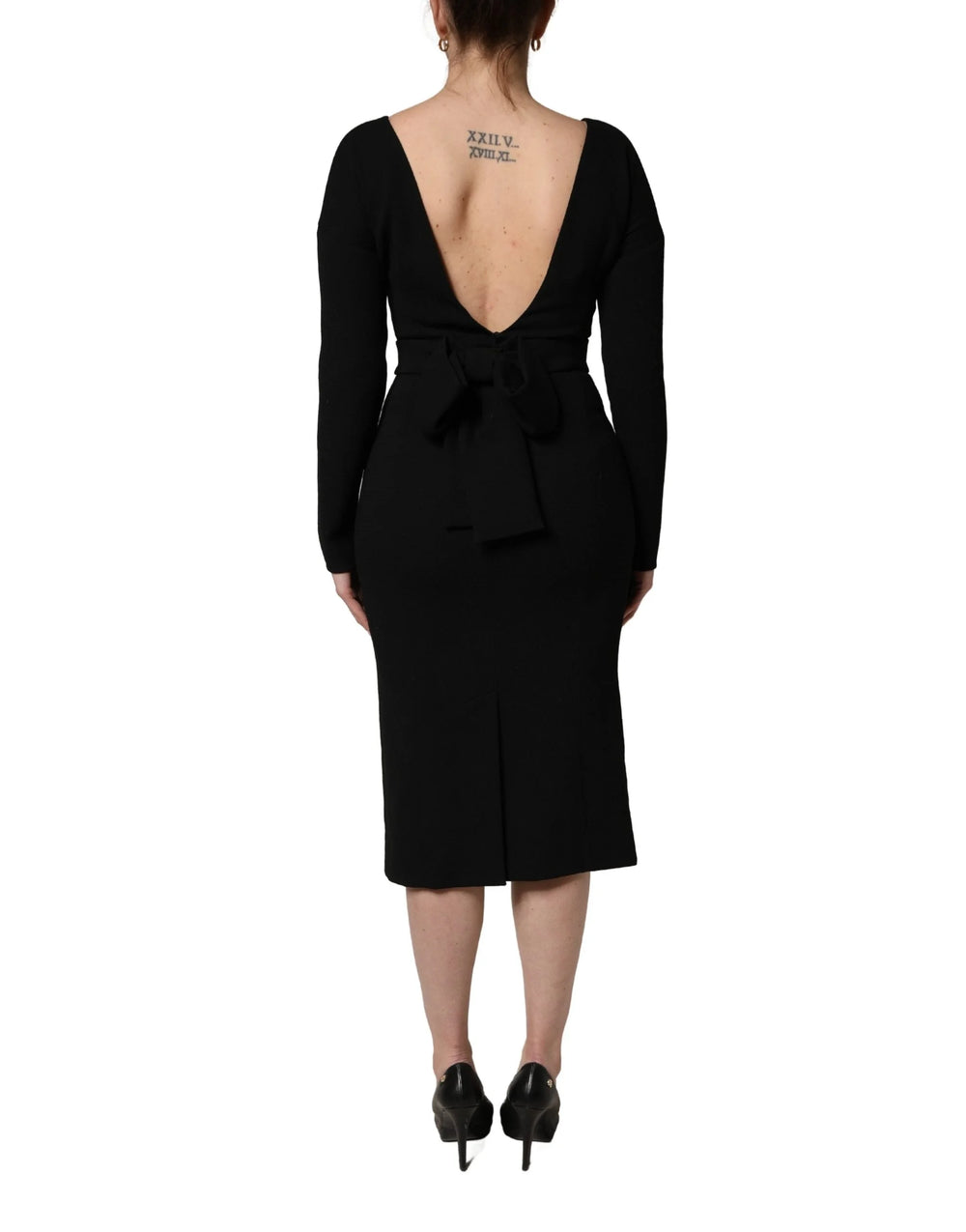 Dolce & Gabbana Black Wool Crepe Long Sleeves Midi Dress - IT44 | L