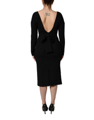 Dolce & Gabbana Black Wool Crepe Long Sleeves Midi Dress - IT44 | L
