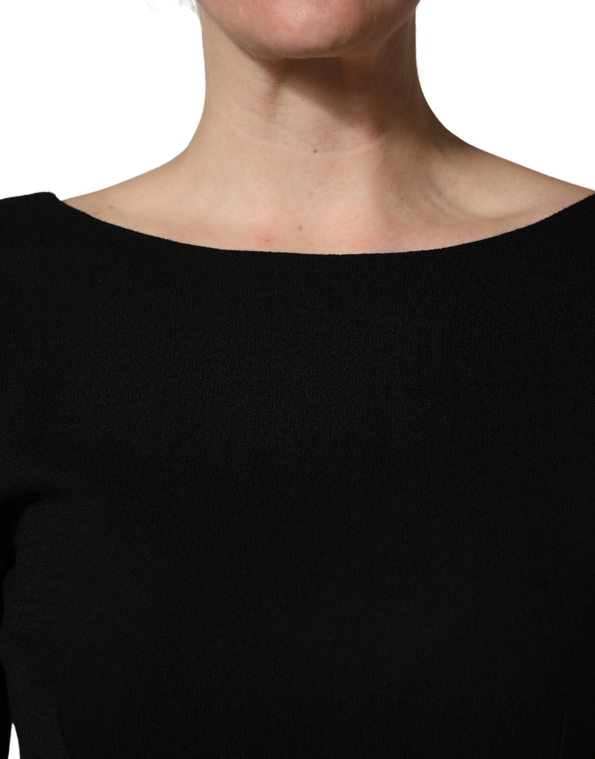 Dolce & Gabbana Black Wool Crepe Long Sleeves Midi Dress - IT44 | L