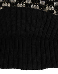 Dolce & Gabbana Bonnet Balaclava Noir en Laine Ornée de Cristaux - Balaclavas