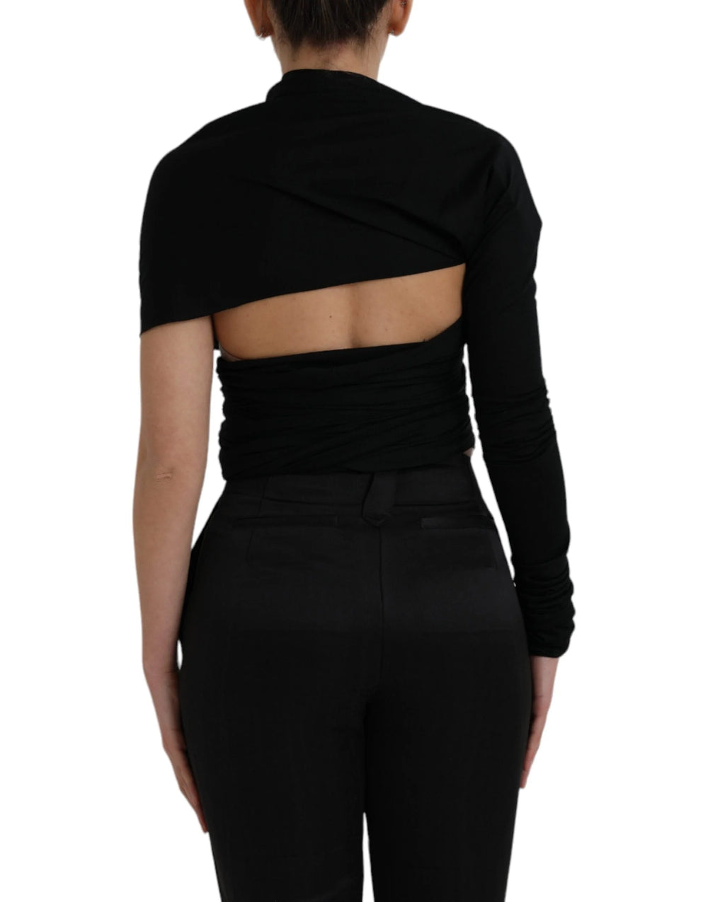 Dolce & Gabbana Black Wool Cutout Asymmetric Long Sleeve Top - Sweaters