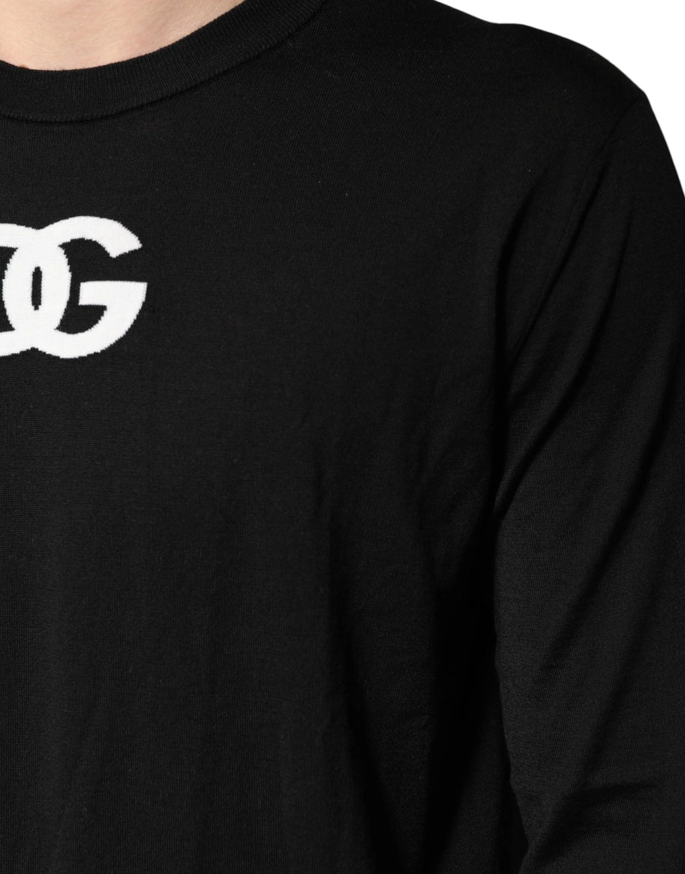 Dolce & Gabbana Black Wool DG Crew Neck Men Pullover Sweater - IT50 | L