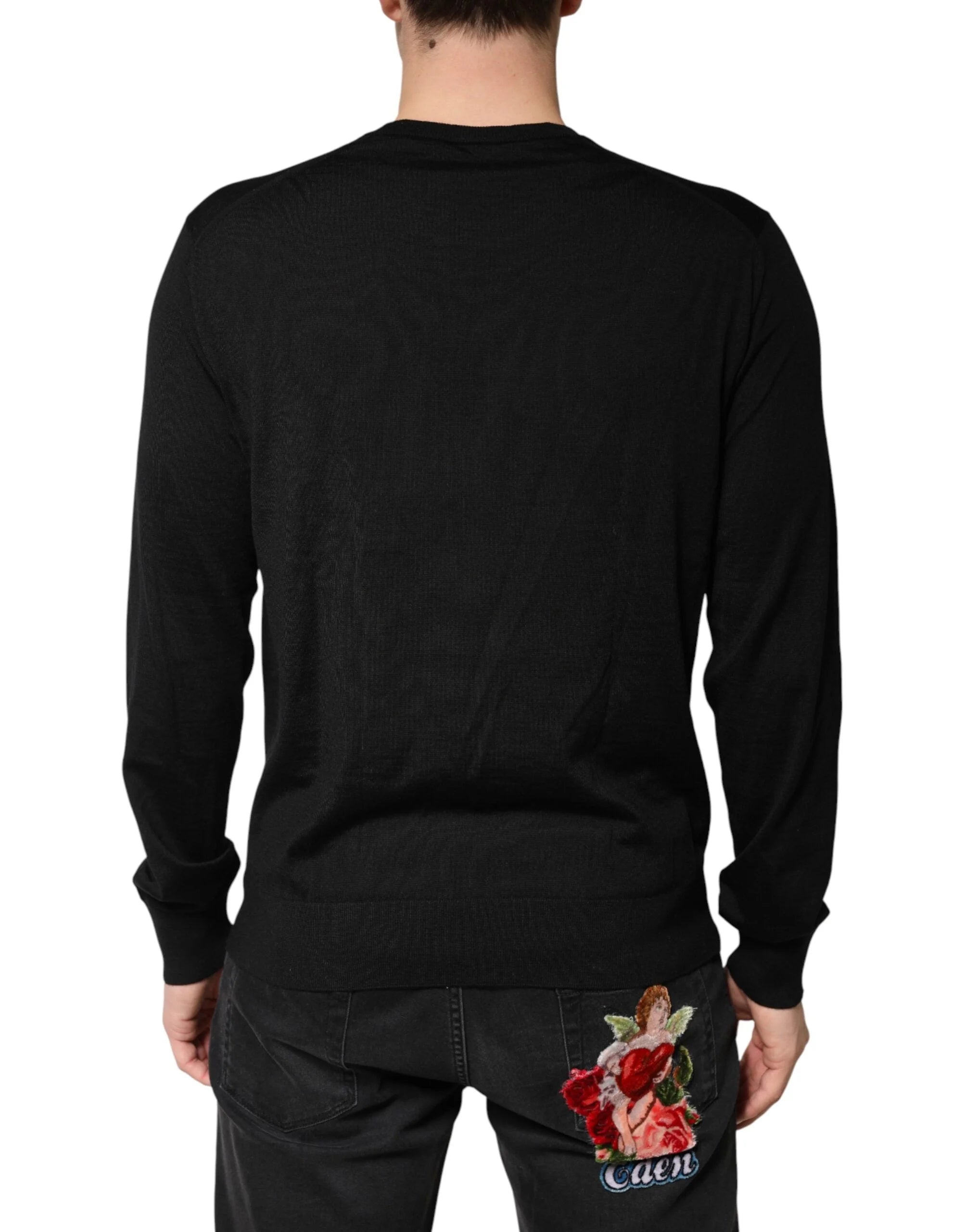 Dolce & Gabbana Black Wool DG Crew Neck Men Pullover Sweater - IT50 | L