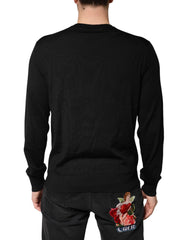 Dolce & Gabbana Black Wool DG Crew Neck Men Pullover Sweater - IT50 | L