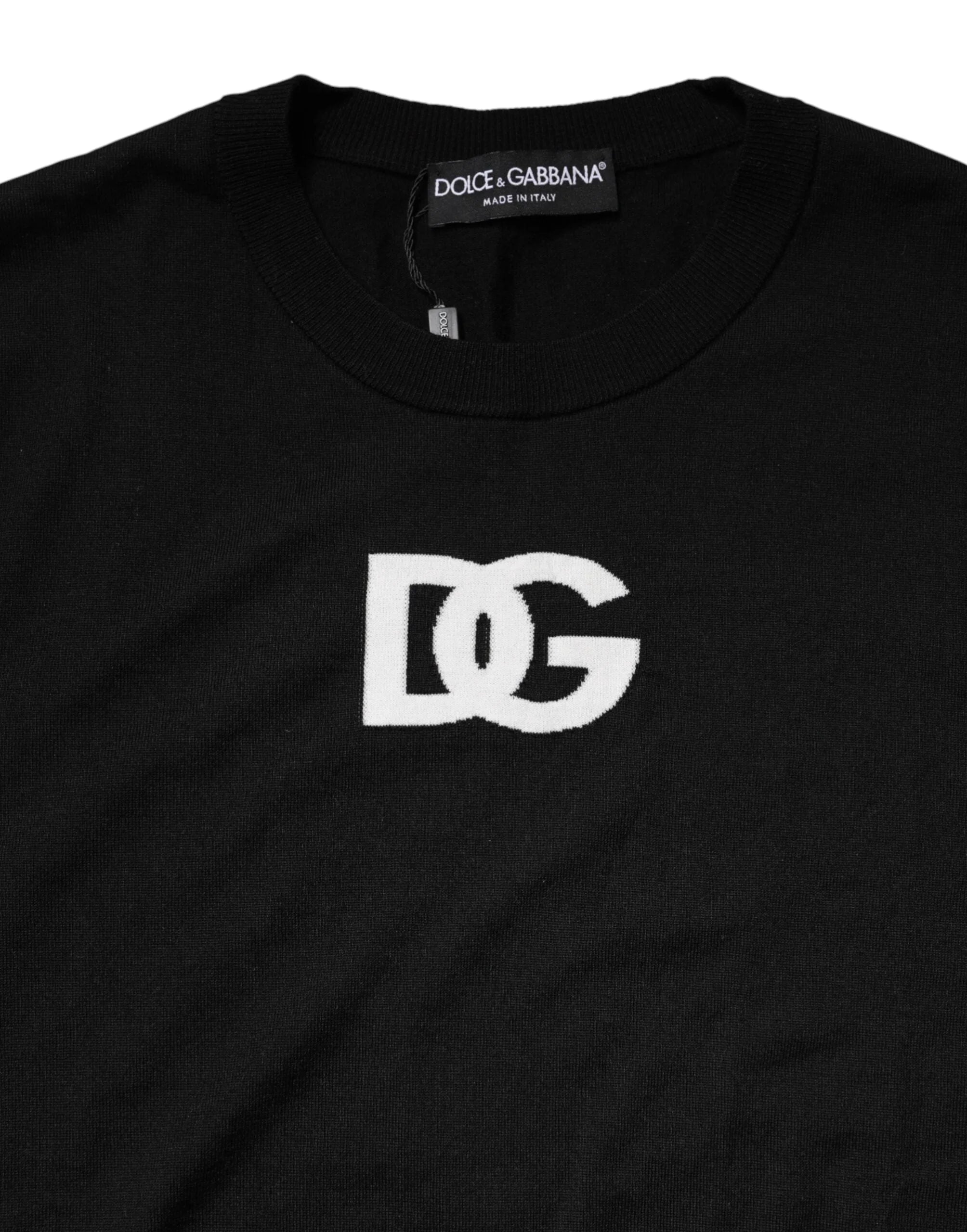 Dolce & Gabbana Black Wool DG Crew Neck Men Pullover Sweater - IT50 | L