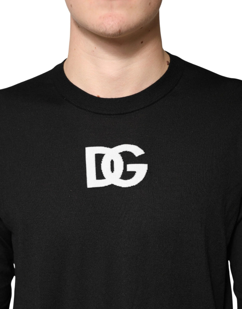 Dolce & Gabbana Black Wool DG Crew Neck Men Pullover Sweater - IT50 | L