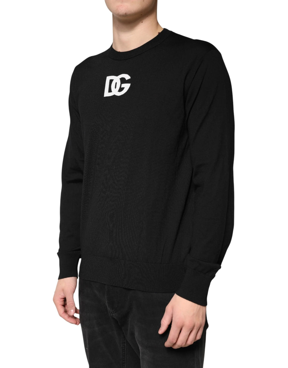 Dolce & Gabbana Black Wool DG Crew Neck Men Pullover Sweater - IT50 | L