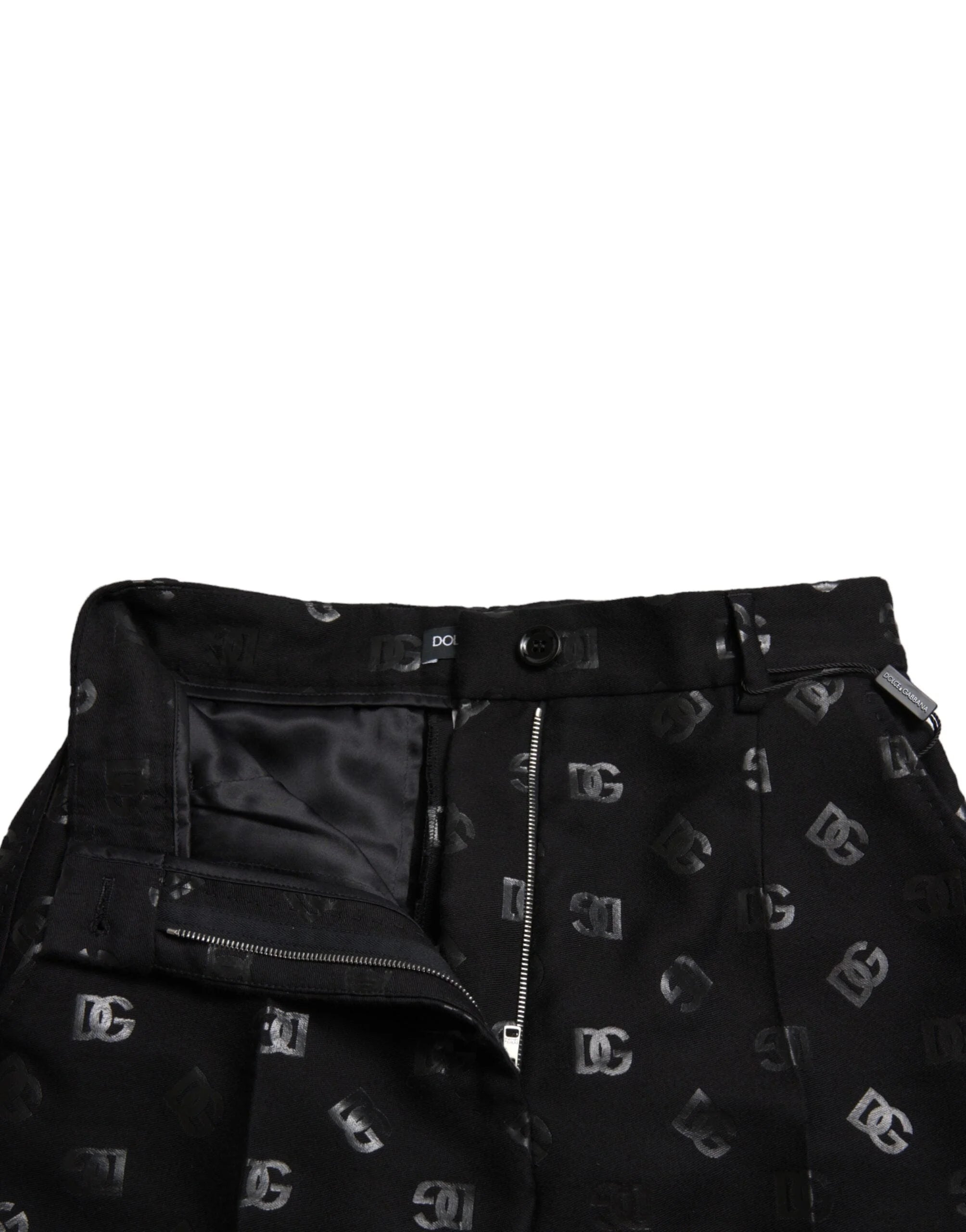Dolce & Gabbana Black Wool DG Logo High Waist Straight Pants - IT40|S - Trousers