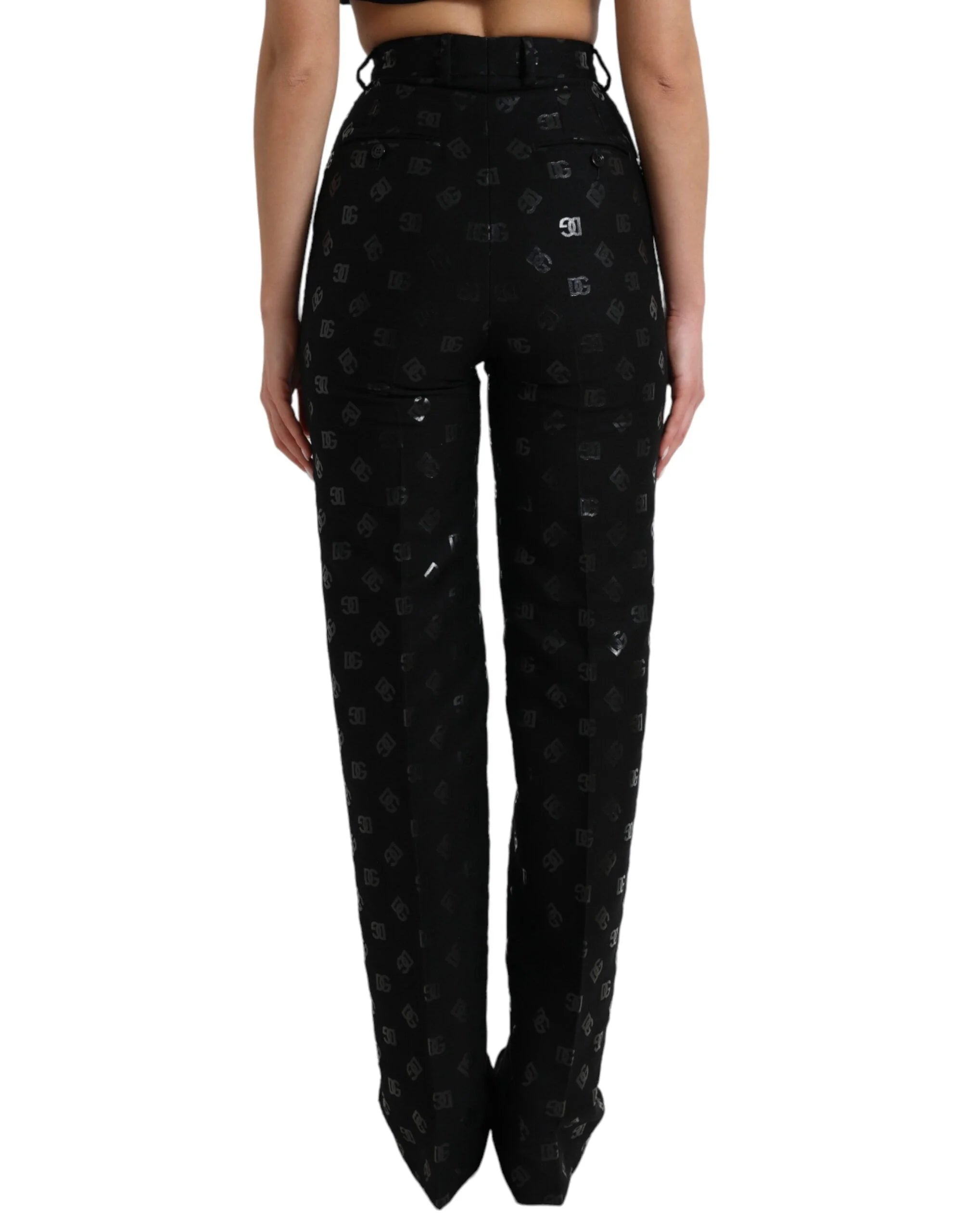 Dolce & Gabbana Black Wool DG Logo High Waist Straight Pants - IT40|S - Trousers