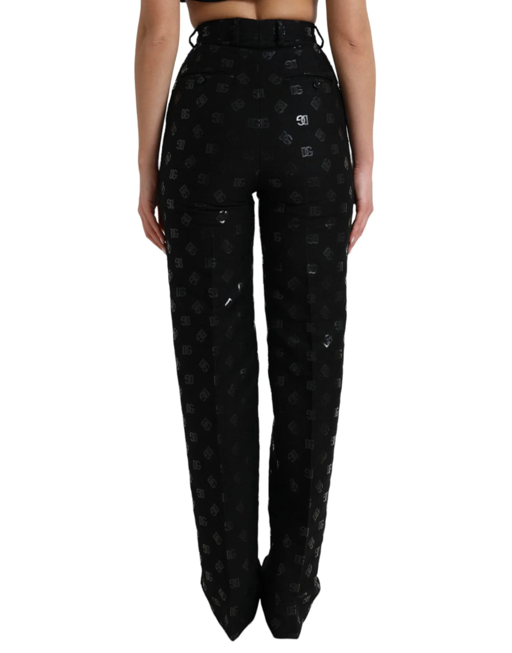 Dolce & Gabbana Black Wool DG Logo High Waist Straight Pants - IT40|S - Trousers