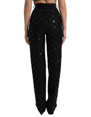 Dolce & Gabbana Black Wool DG Logo High Waist Straight Pants - IT40|S - Trousers
