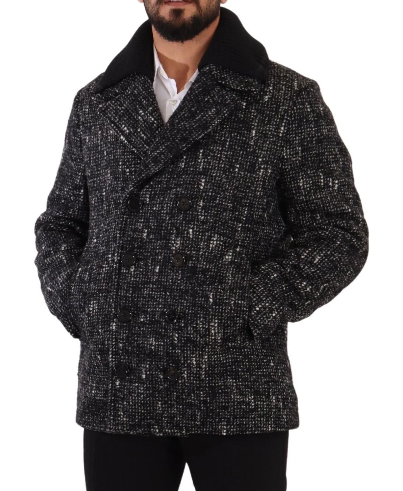 Dolce & Gabbana Black Wool Double Breasted Coat Men Jacket - IT48 | M - Overcoats