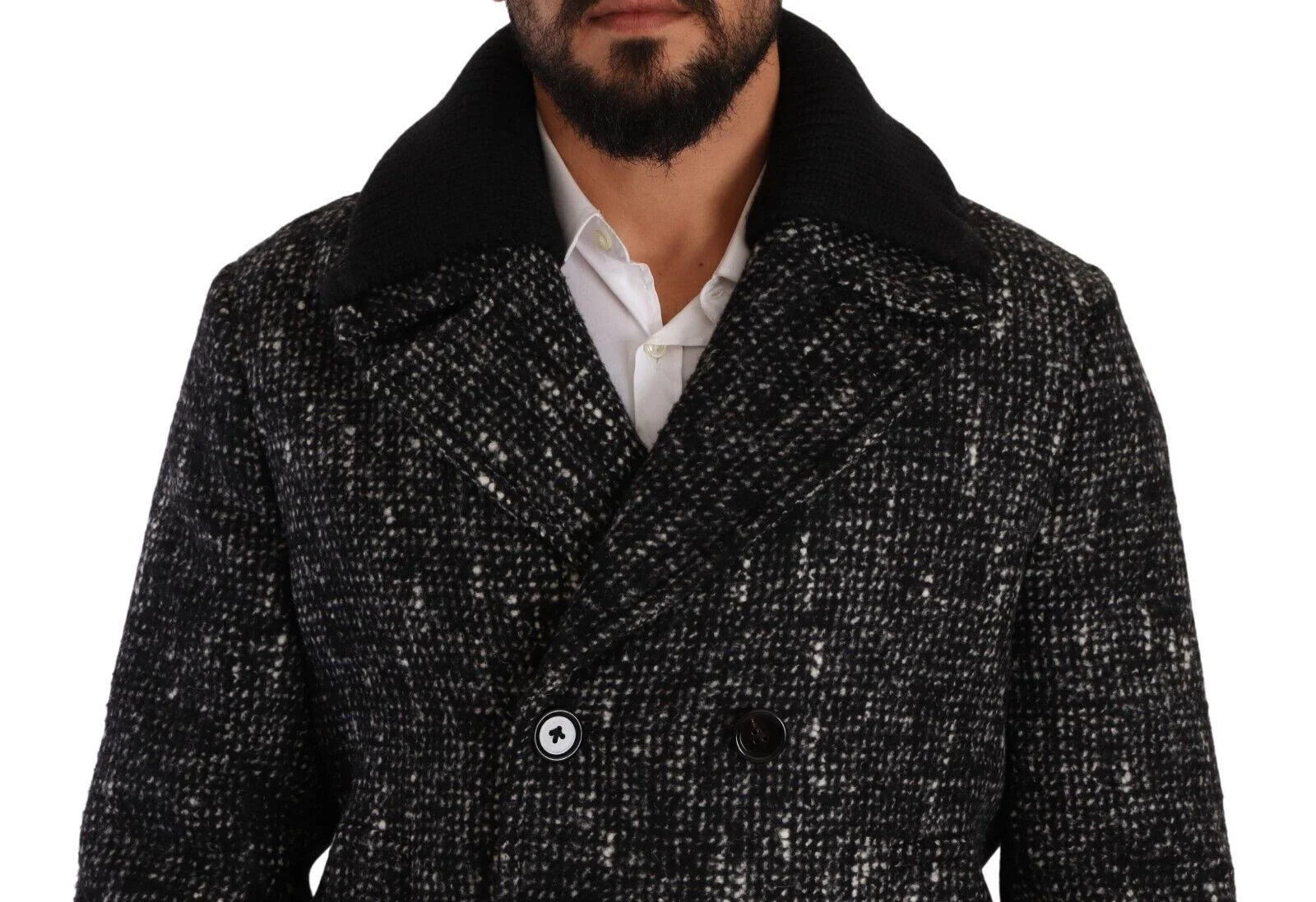 Dolce & Gabbana Black Wool Double Breasted Coat Men Jacket - IT48 | M - Overcoats