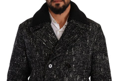 Dolce & Gabbana Black Wool Double Breasted Coat Men Jacket - IT48 | M - Overcoats