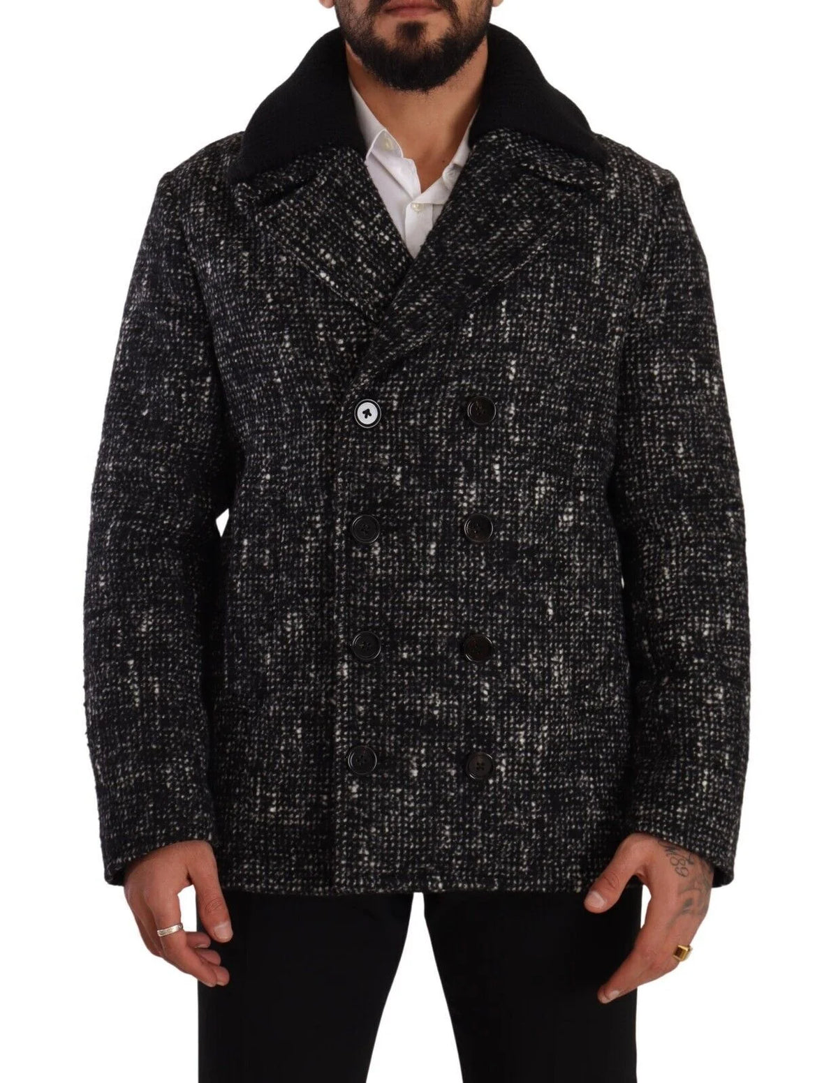 Dolce & Gabbana Black Wool Double Breasted Coat Men Jacket - IT48 | M - Overcoats