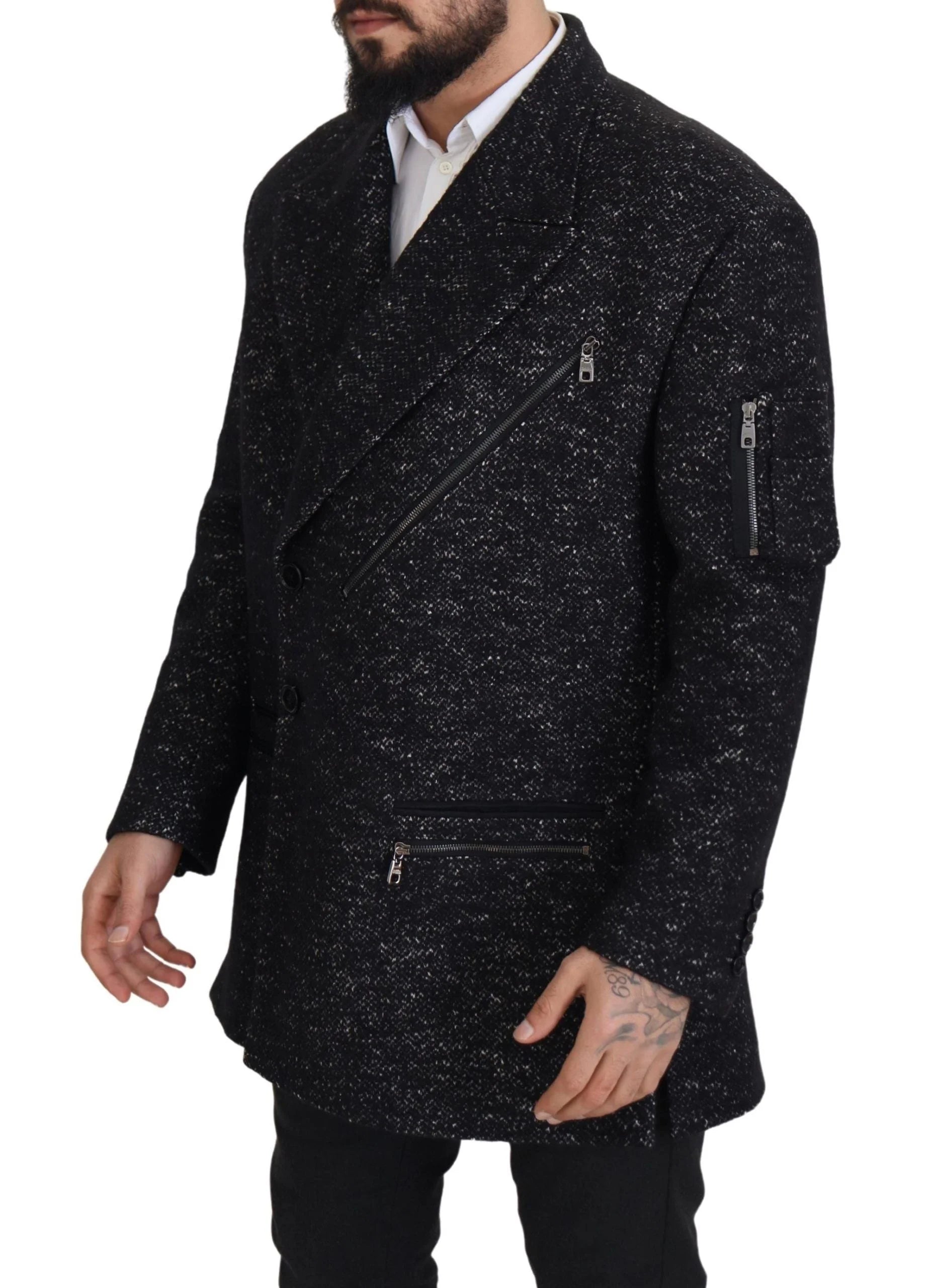 Dolce & Gabbana Black Wool Double Breasted Coat Men Jacket - IT52 | L - Overcoats