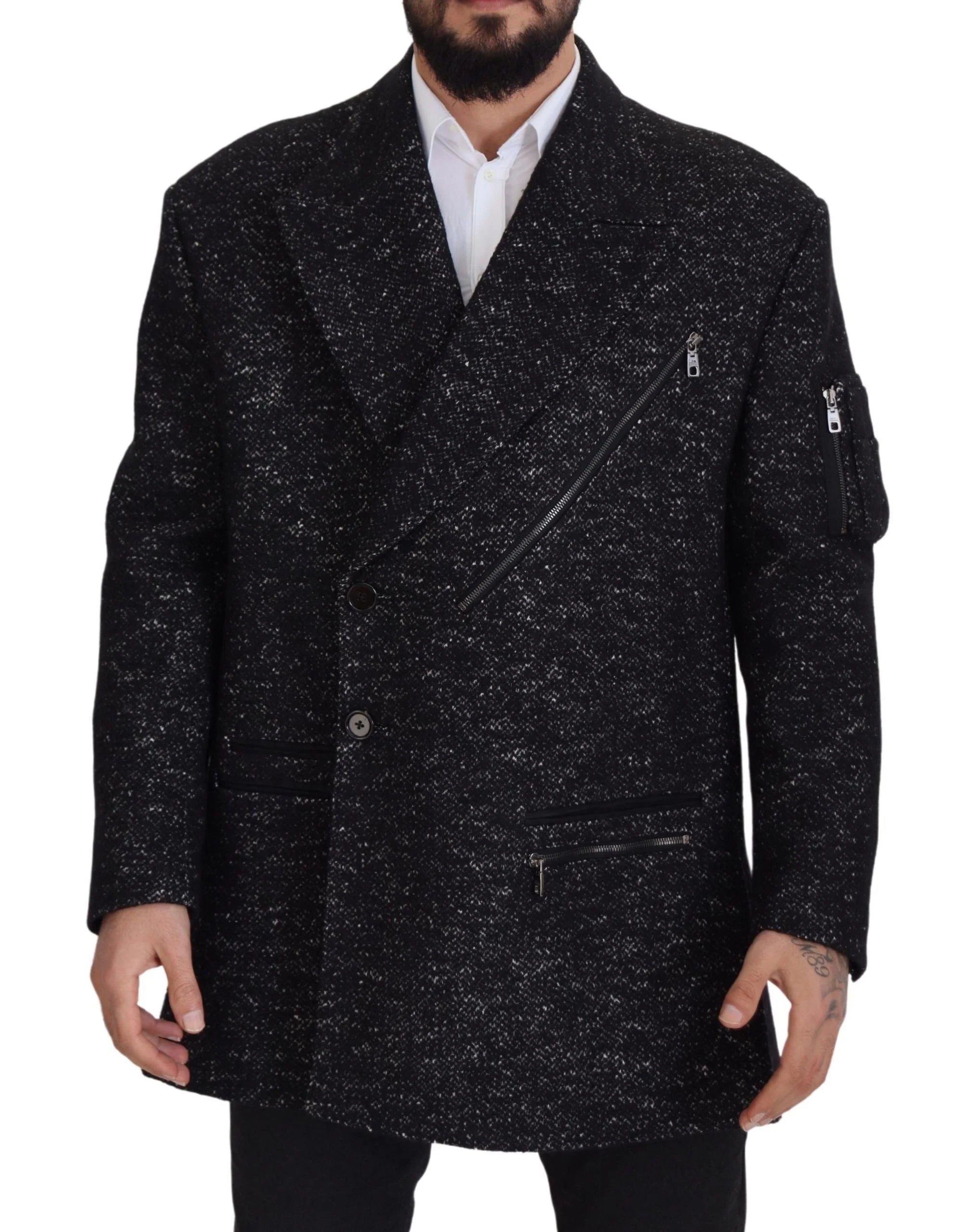 Dolce & Gabbana Black Wool Double Breasted Coat Men Jacket - IT52 | L - Overcoats