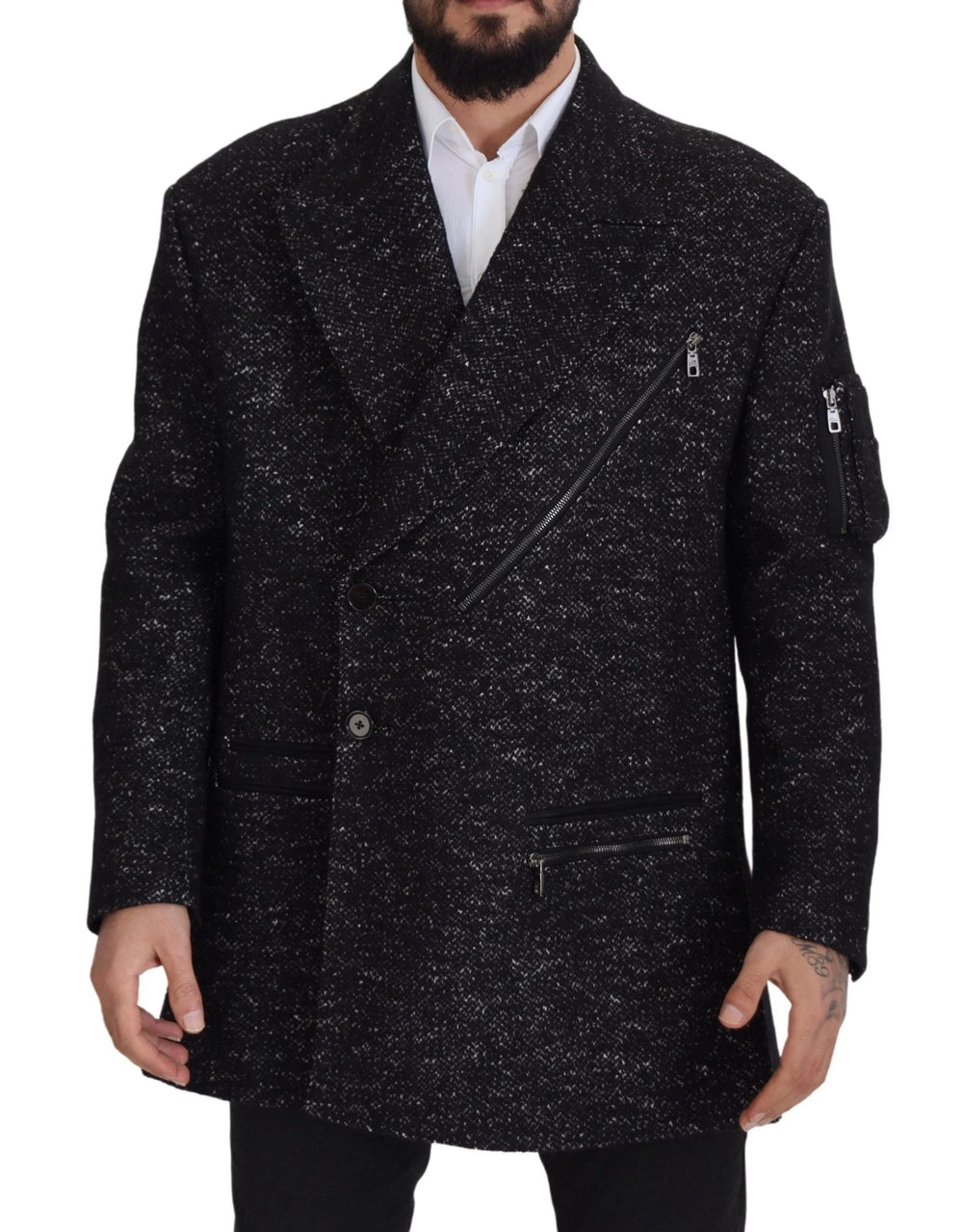 Dolce & Gabbana Black Wool Double Breasted Coat Men Jacket - IT52 | L - Overcoats