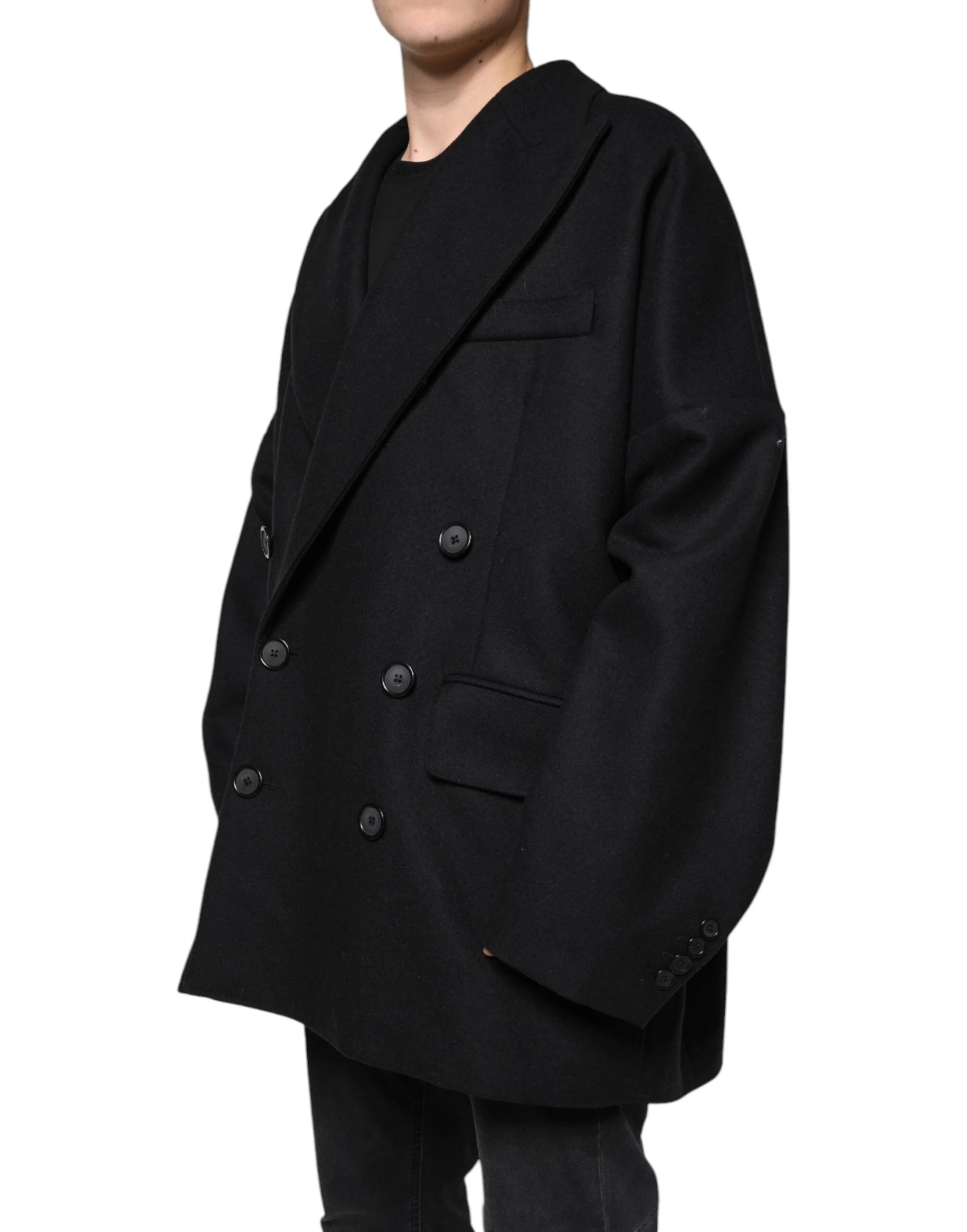 Dolce & Gabbana Black Wool Double Breasted Men Coat Jacket - IT50 | L - Sport Jackets