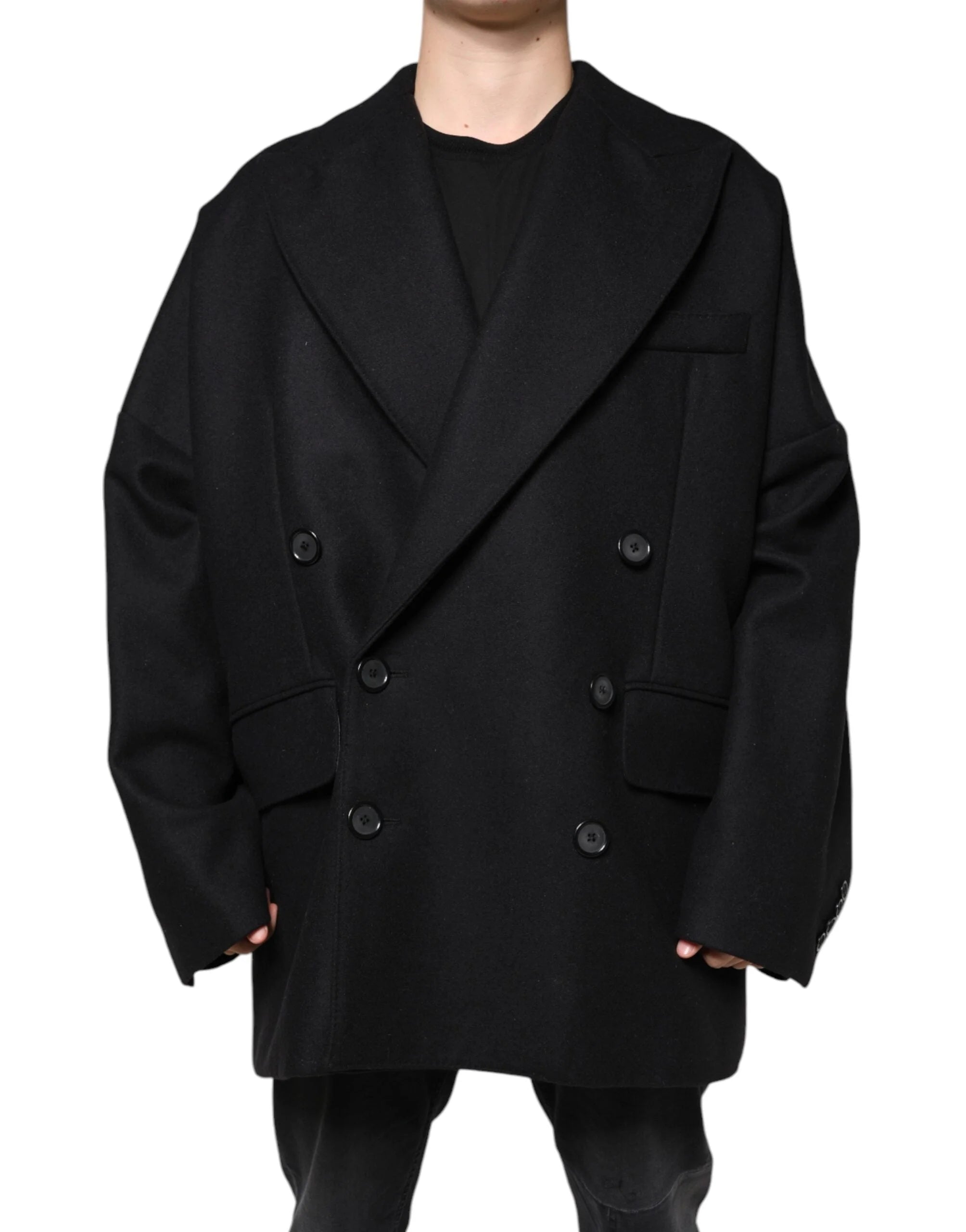 Dolce & Gabbana Black Wool Double Breasted Men Coat Jacket - IT50 | L - Sport Jackets