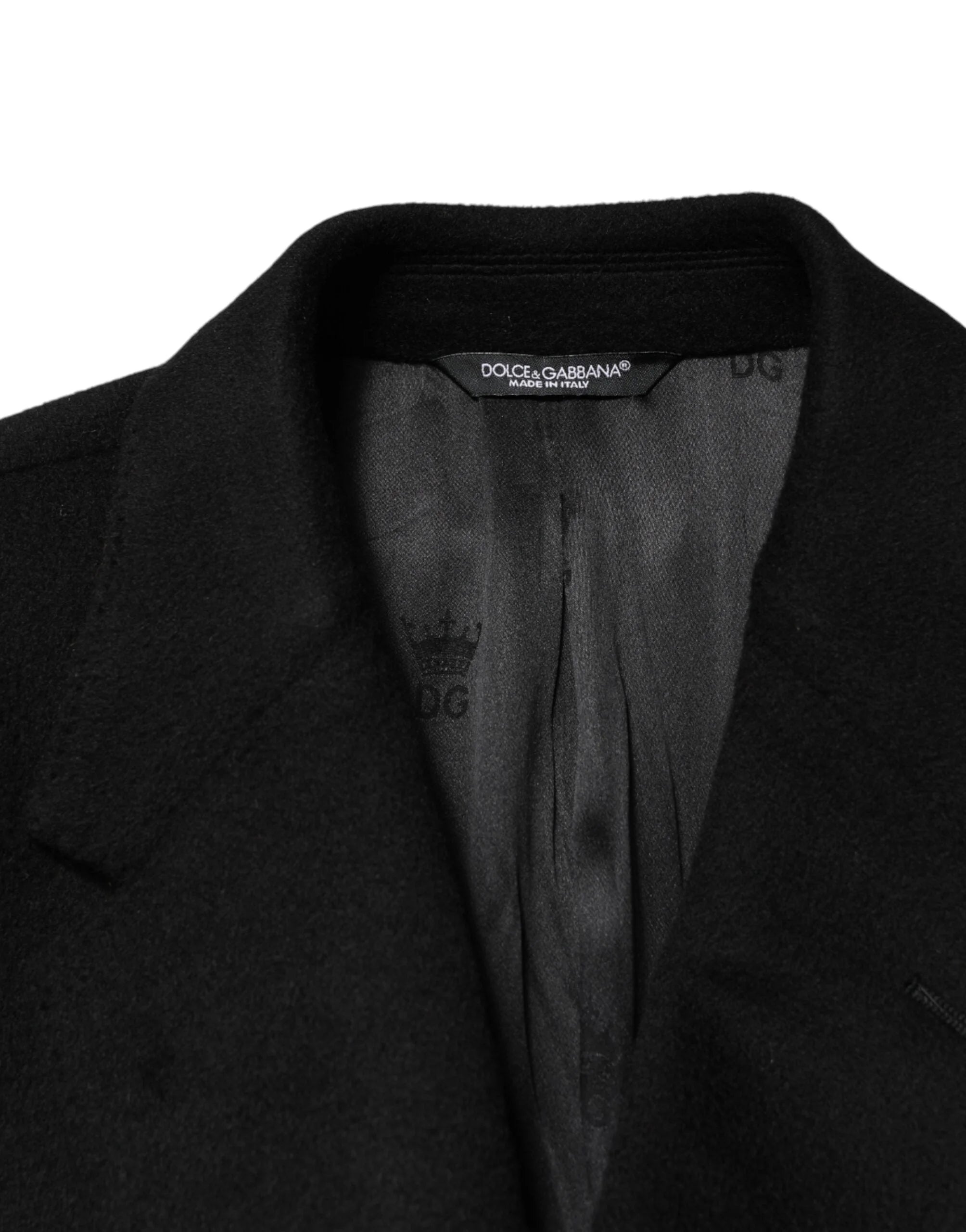 Dolce & Gabbana Black Wool Double Breasted TrenchCoat Jacket - IT50 | L