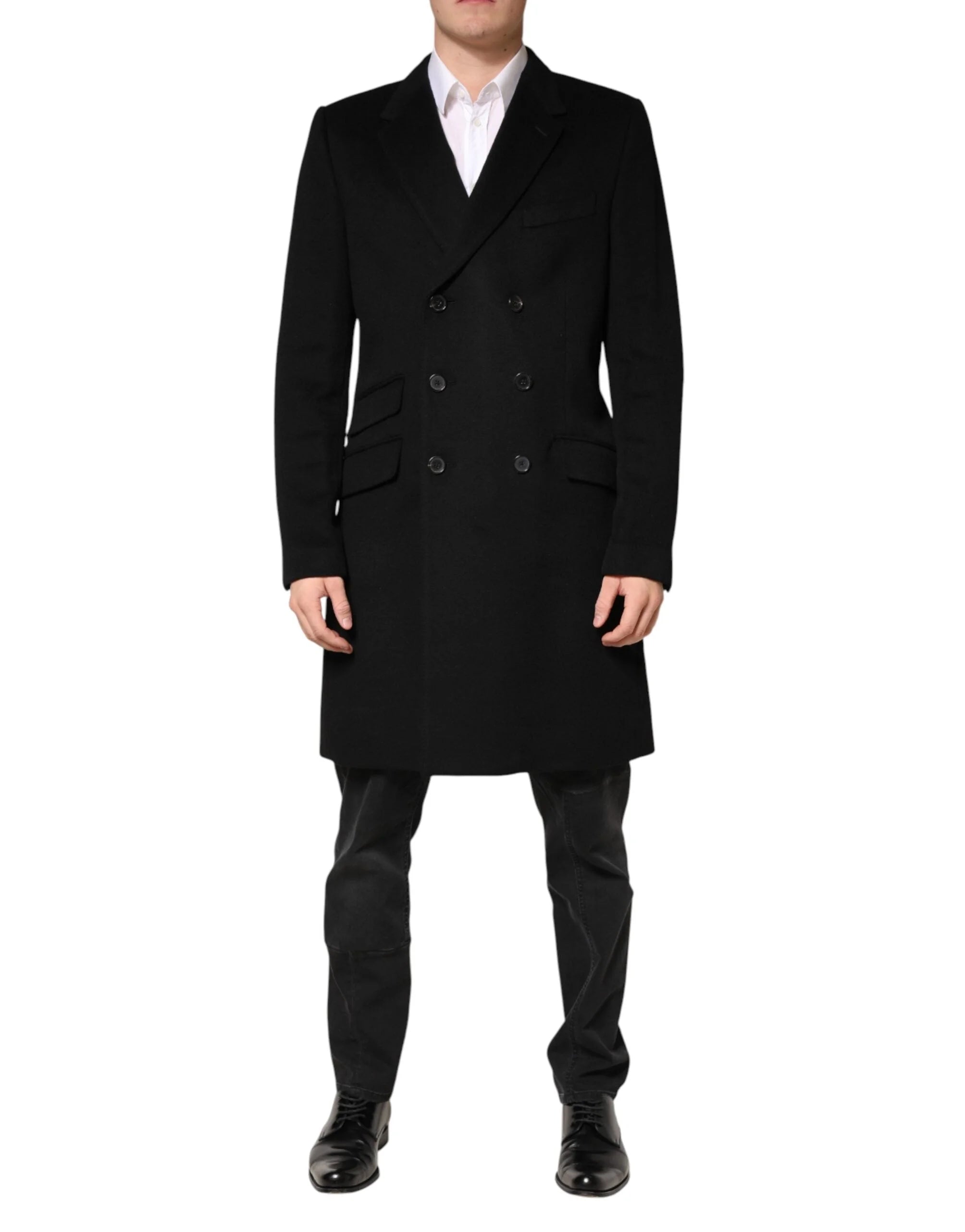 Dolce & Gabbana Black Wool Double Breasted TrenchCoat Jacket - IT50 | L