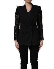 Dolce & Gabbana Black Wool DoubleBreasted Lace Sleeve Jacket - IT38 | XS