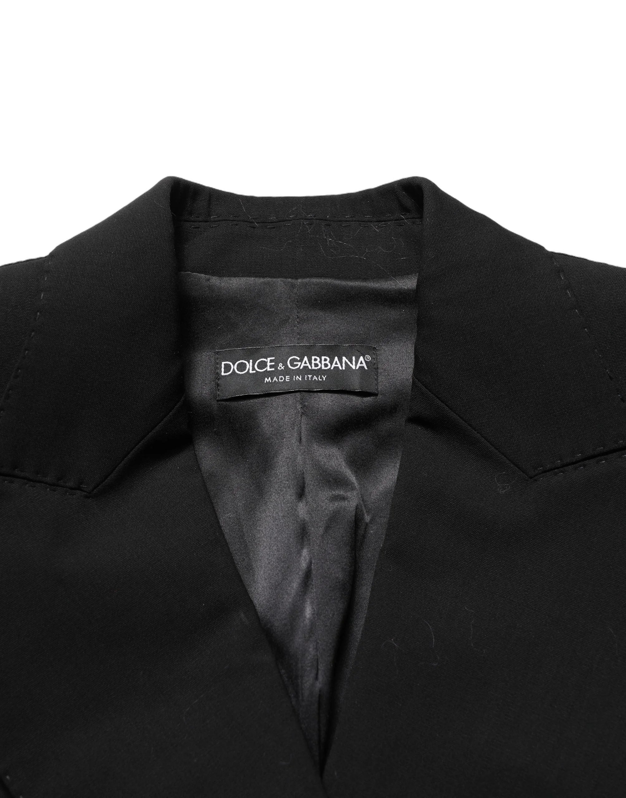 Dolce & Gabbana Black Wool DoubleBreasted Lace Sleeve Jacket - IT38 | XS