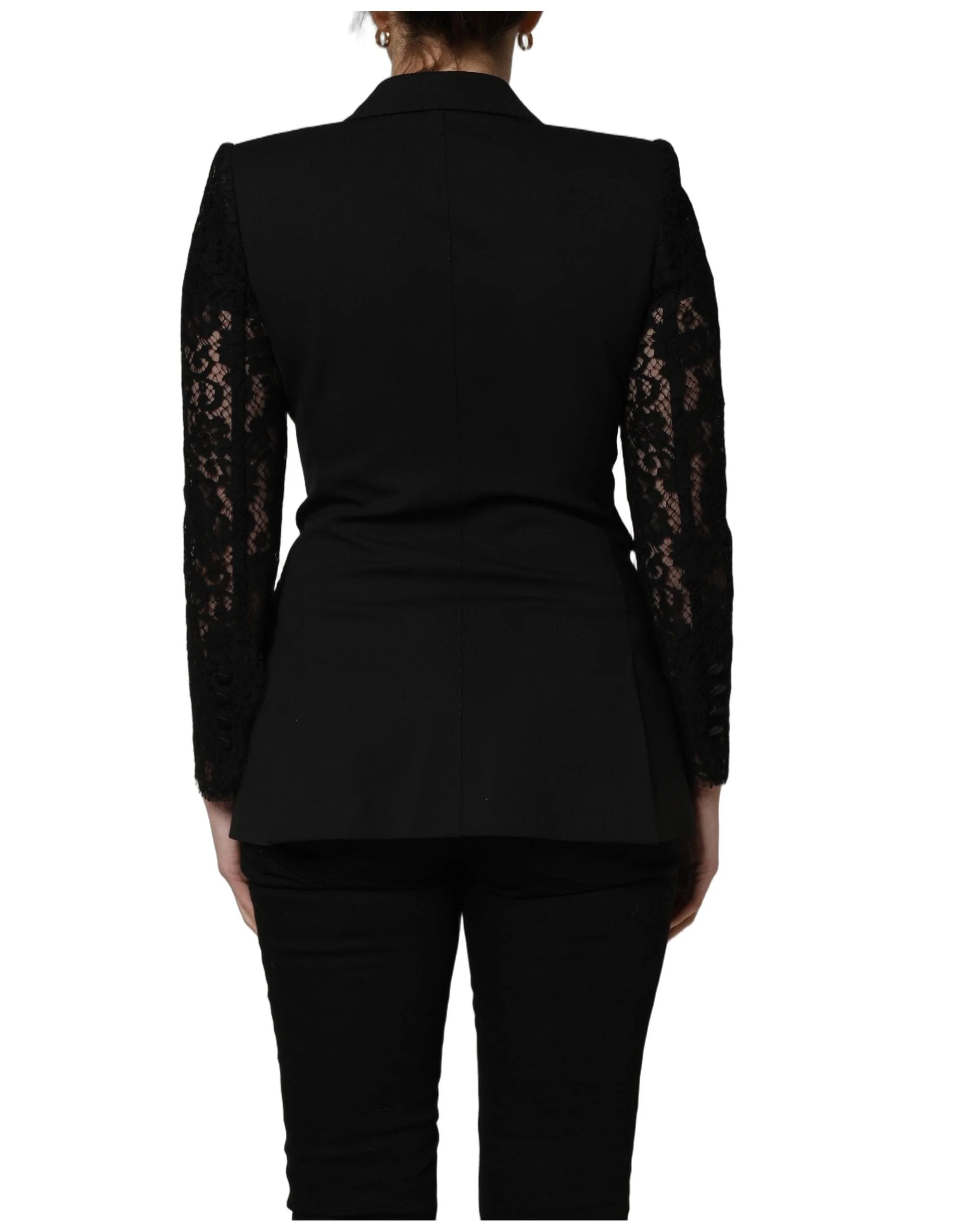 Dolce & Gabbana Black Wool DoubleBreasted Lace Sleeve Jacket - IT38 | XS