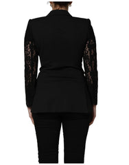 Dolce & Gabbana Black Wool DoubleBreasted Lace Sleeve Jacket - IT38 | XS