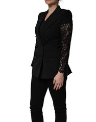 Dolce & Gabbana Black Wool DoubleBreasted Lace Sleeve Jacket - IT38 | XS