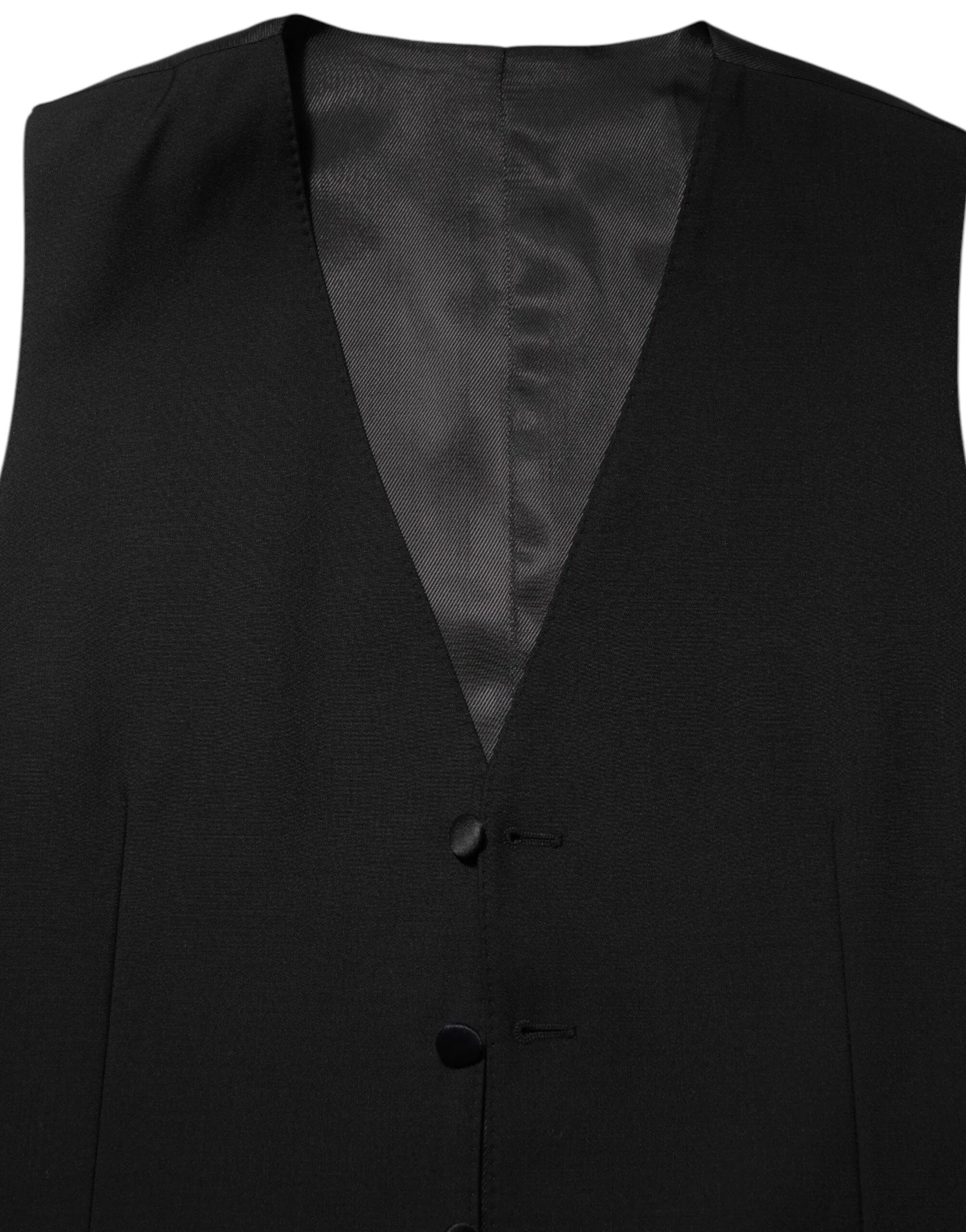 Dolce & Gabbana Black Wool Dress Formal Men Waistcoat Vest - IT48 | M - Vests