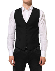 Dolce & Gabbana Black Wool Dress Formal Men Waistcoat Vest - IT48 | M - Vests