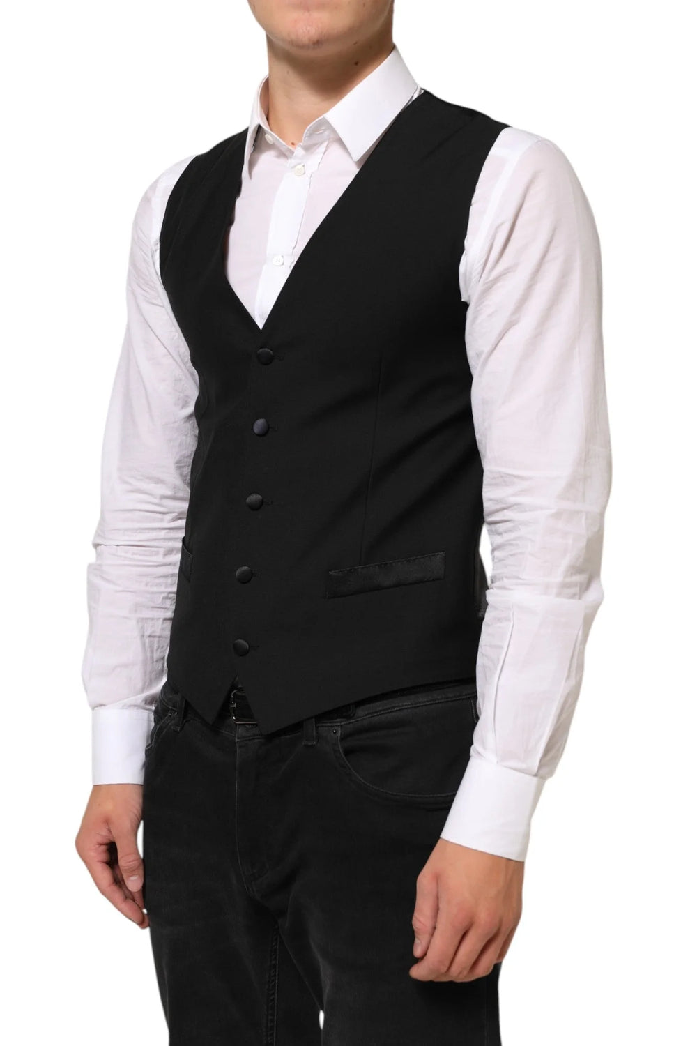 Dolce & Gabbana Black Wool Dress Formal Men Waistcoat Vest - IT48 | M - Vests