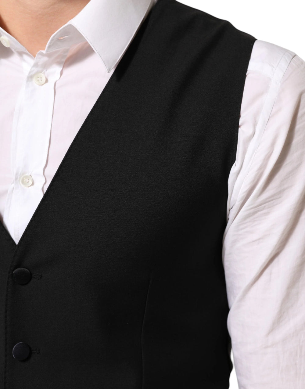 Dolce & Gabbana Black Wool Dress Formal Men Waistcoat Vest - IT48 | M - Vests
