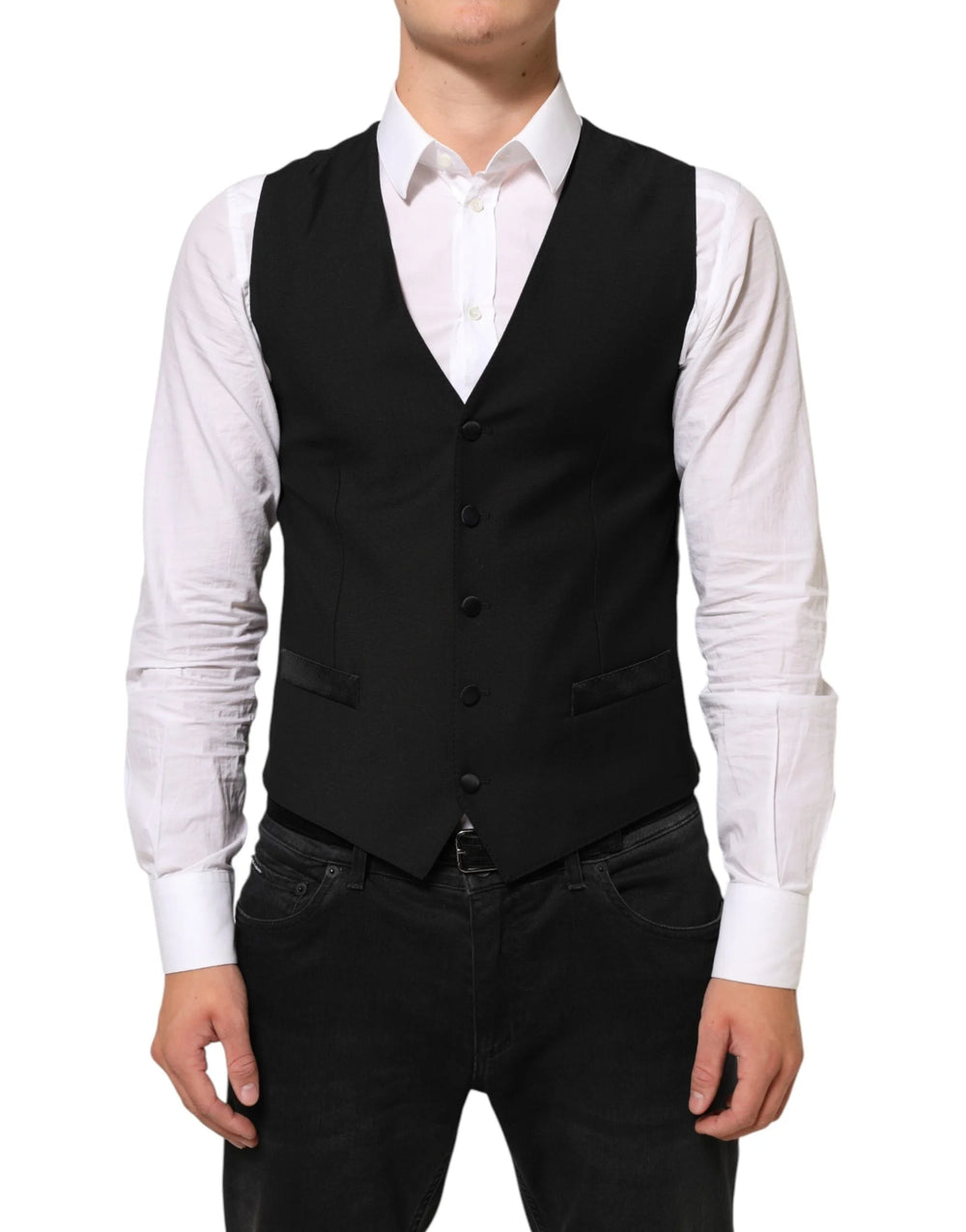 Dolce & Gabbana Black Wool Dress Formal Men Waistcoat Vest - IT48 | M - Vests