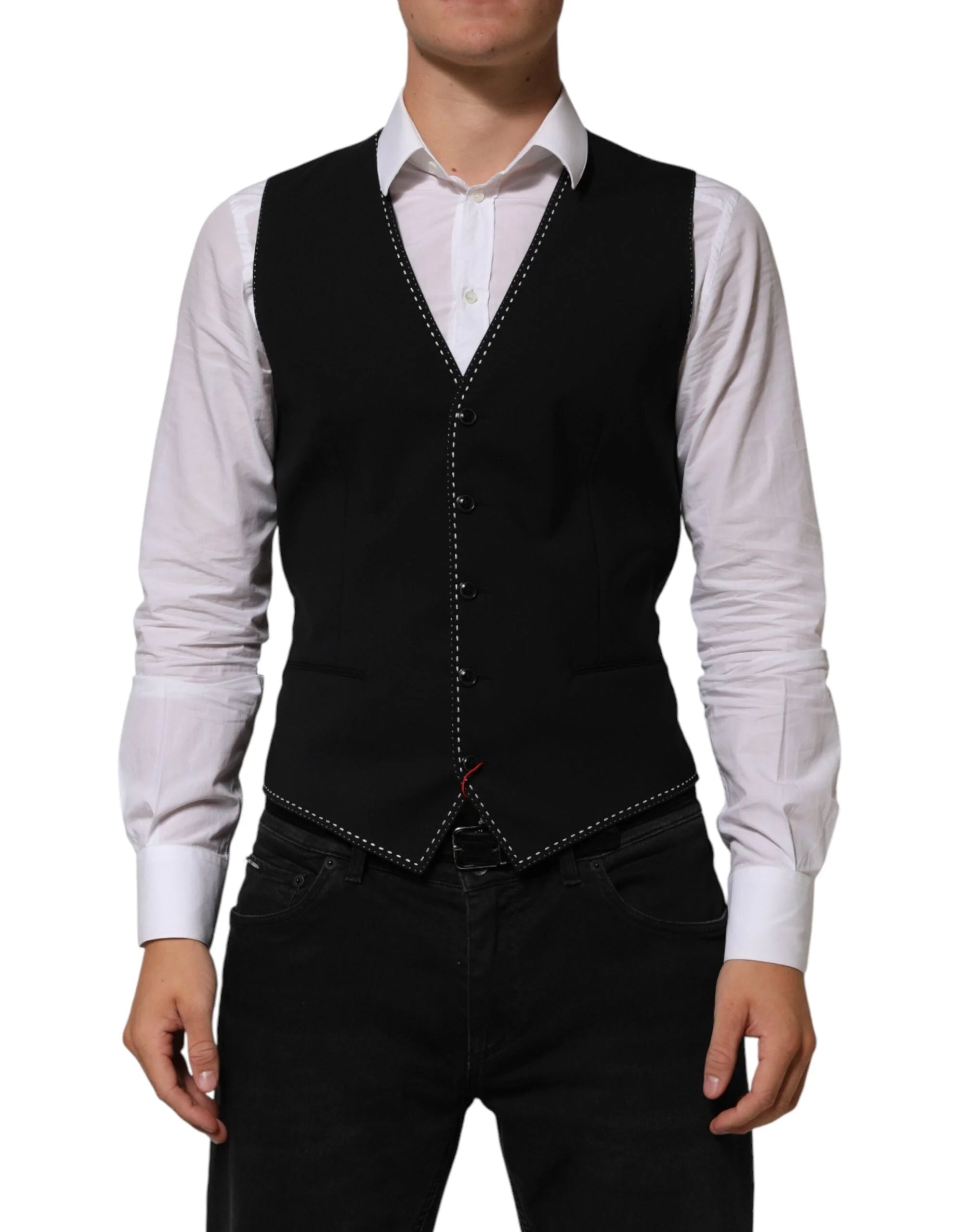 Dolce & Gabbana Black Wool Dress Formal Men Waistcoat Vest - IT48 | M