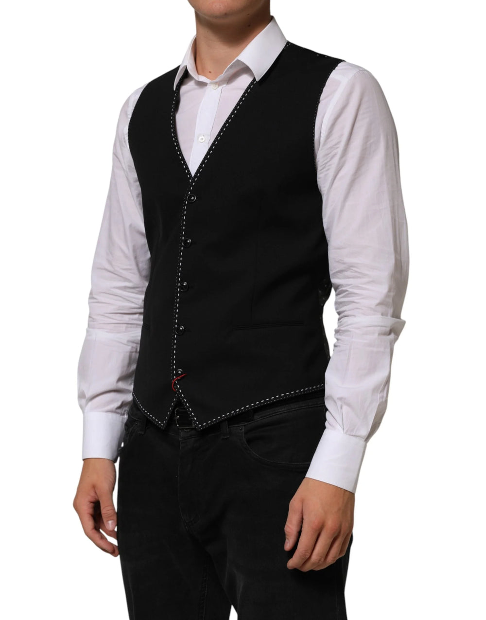 Dolce & Gabbana Black Wool Dress Formal Men Waistcoat Vest - IT48 | M